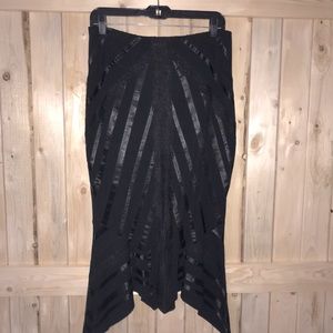 Express Blk Ribbon & Lace Handkerchief Midi Skirt